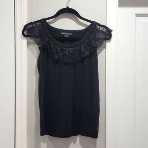Armani Exchange Black Sleeveless Top with Lace Neck